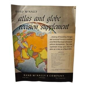 Rand McNally Atlas and Globe Revision Supplement - Multicolor 1951
